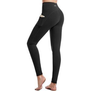 🆕Women Black Polyester High Waisted Leggings Tummy Control Yoga Pants